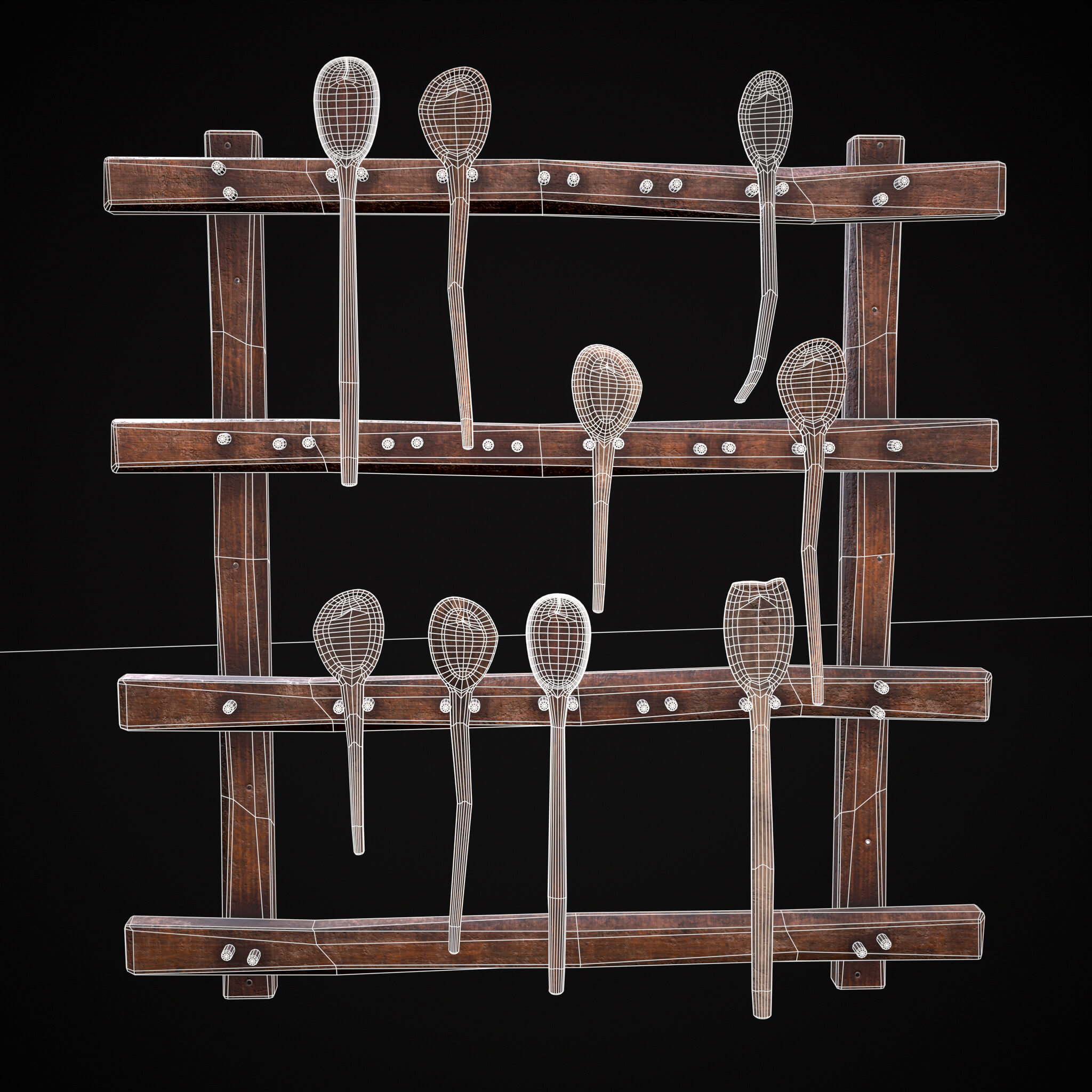 Spoon Kenpoly Racks Worn Wooden Spoons Rack - 3D Model by Get Dead Entertainment