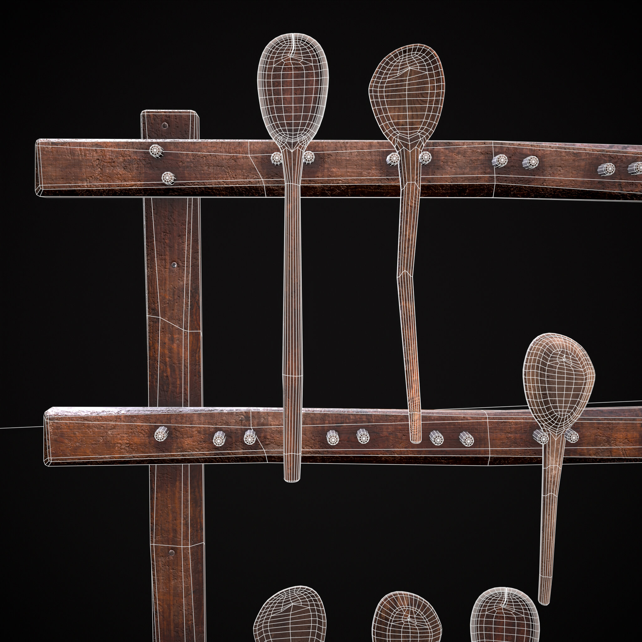 Worn Wooden Spoons Rack - 3D Model by Get Dead Entertainment