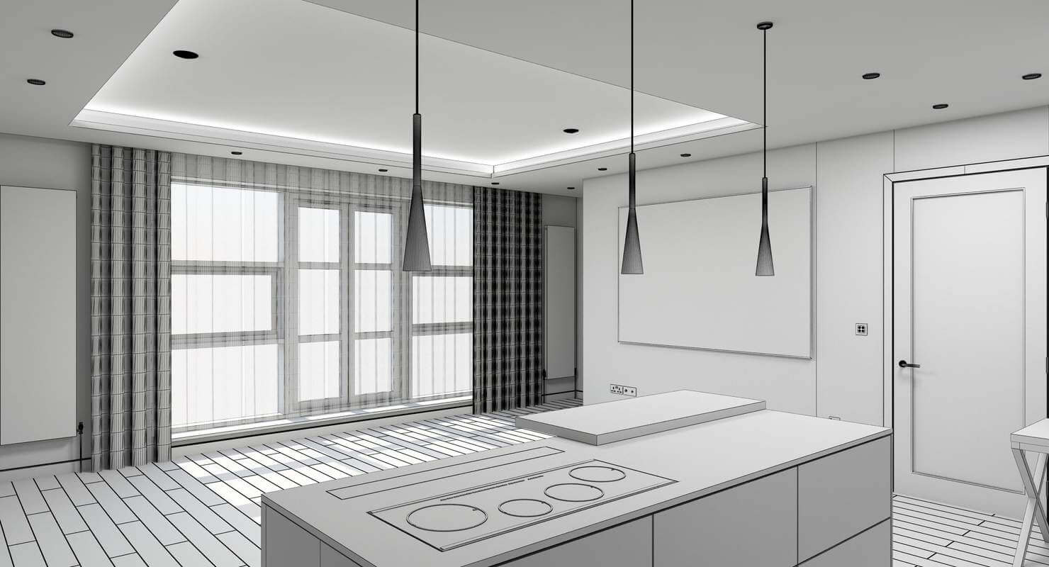 Living Room and Kitchen Interior - 3D Model by Giimann