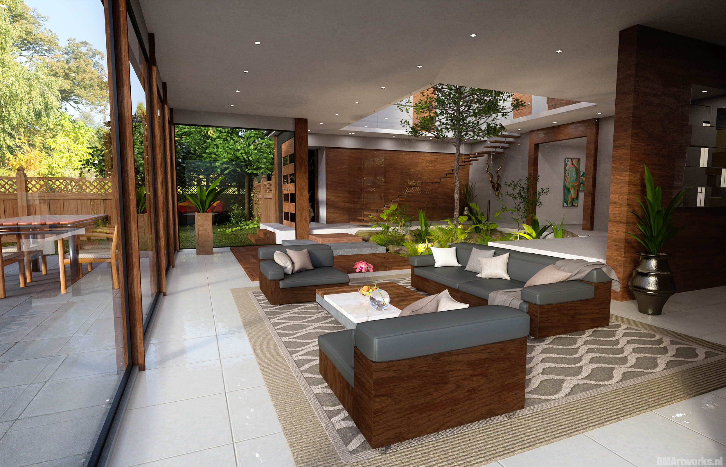 Atrium Rendering Modern Atrium 3D Render, Digital Art by GMArtworks