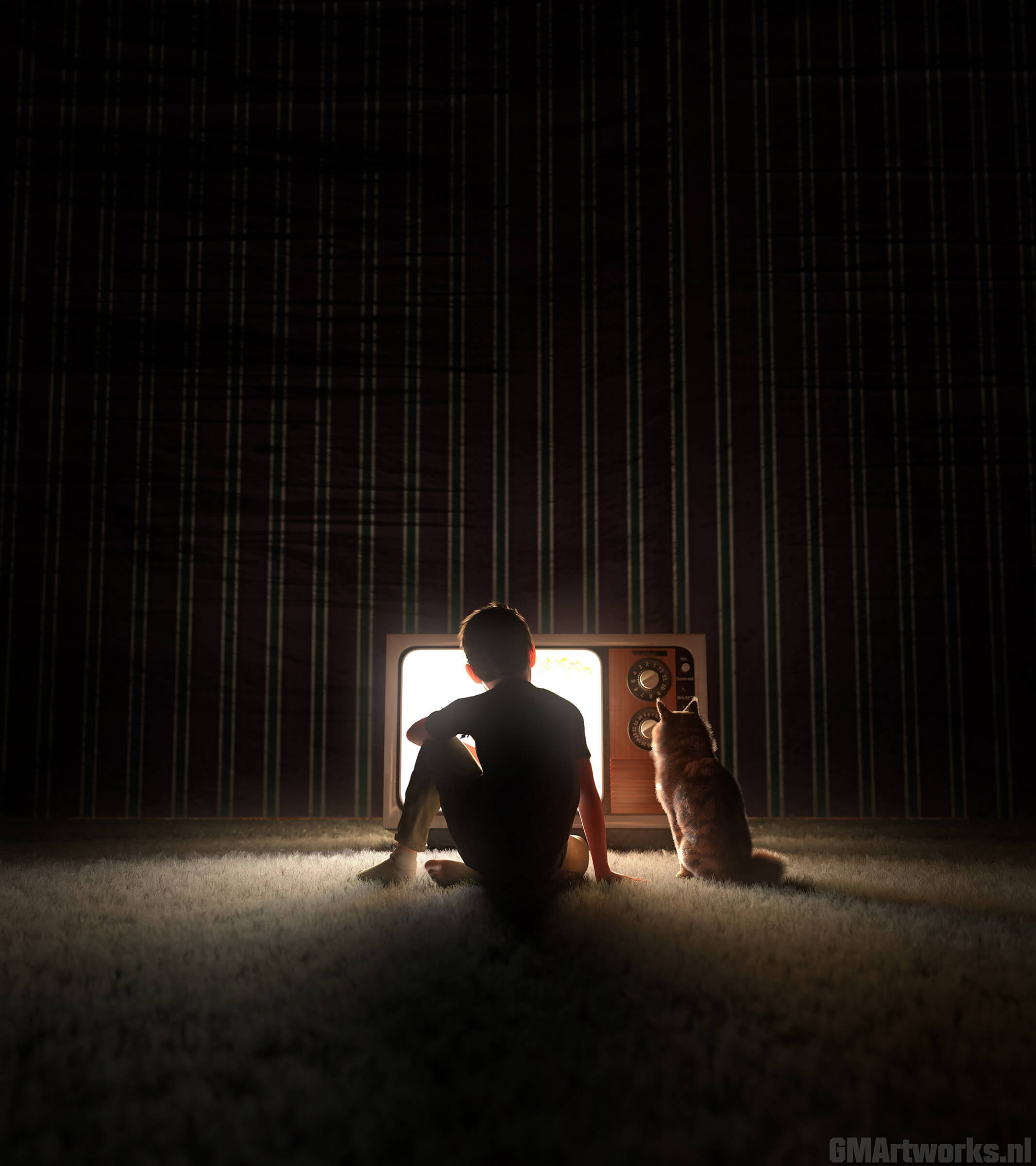Watching TV in the dark 3D Render RenderHub Gallery