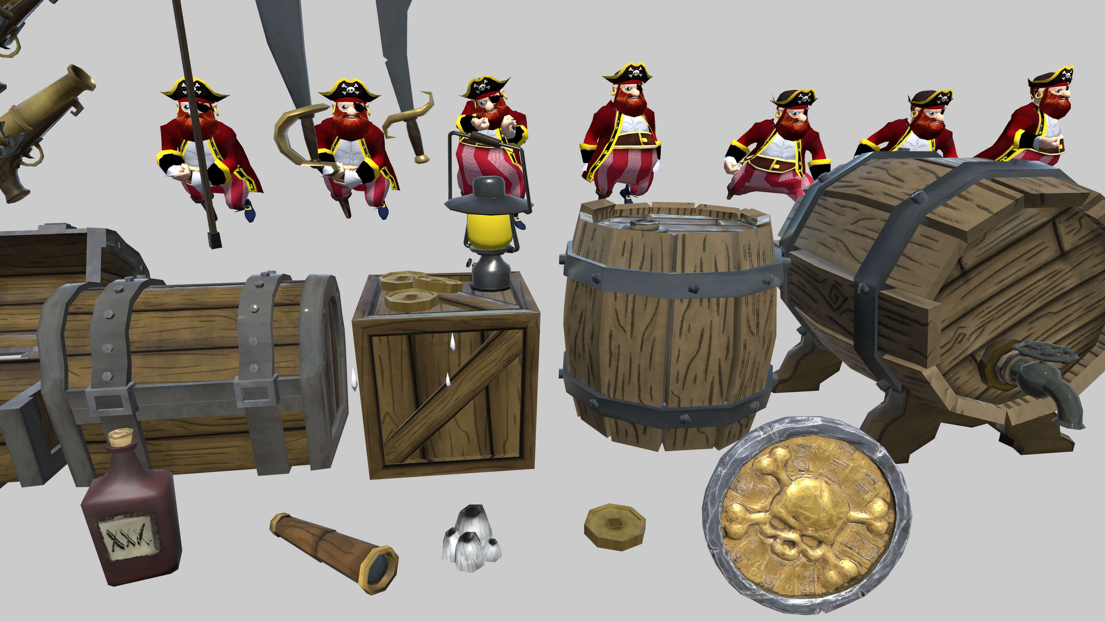 Animated Pirate Character With Props PBR Textures - 3D Model by Gold Coin