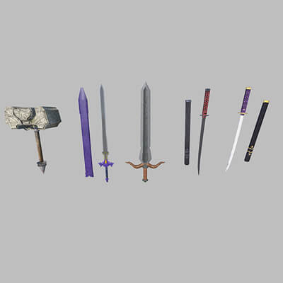 Sword and Hammer Item with PBR Textures - Free 3D Model by Gold Coin