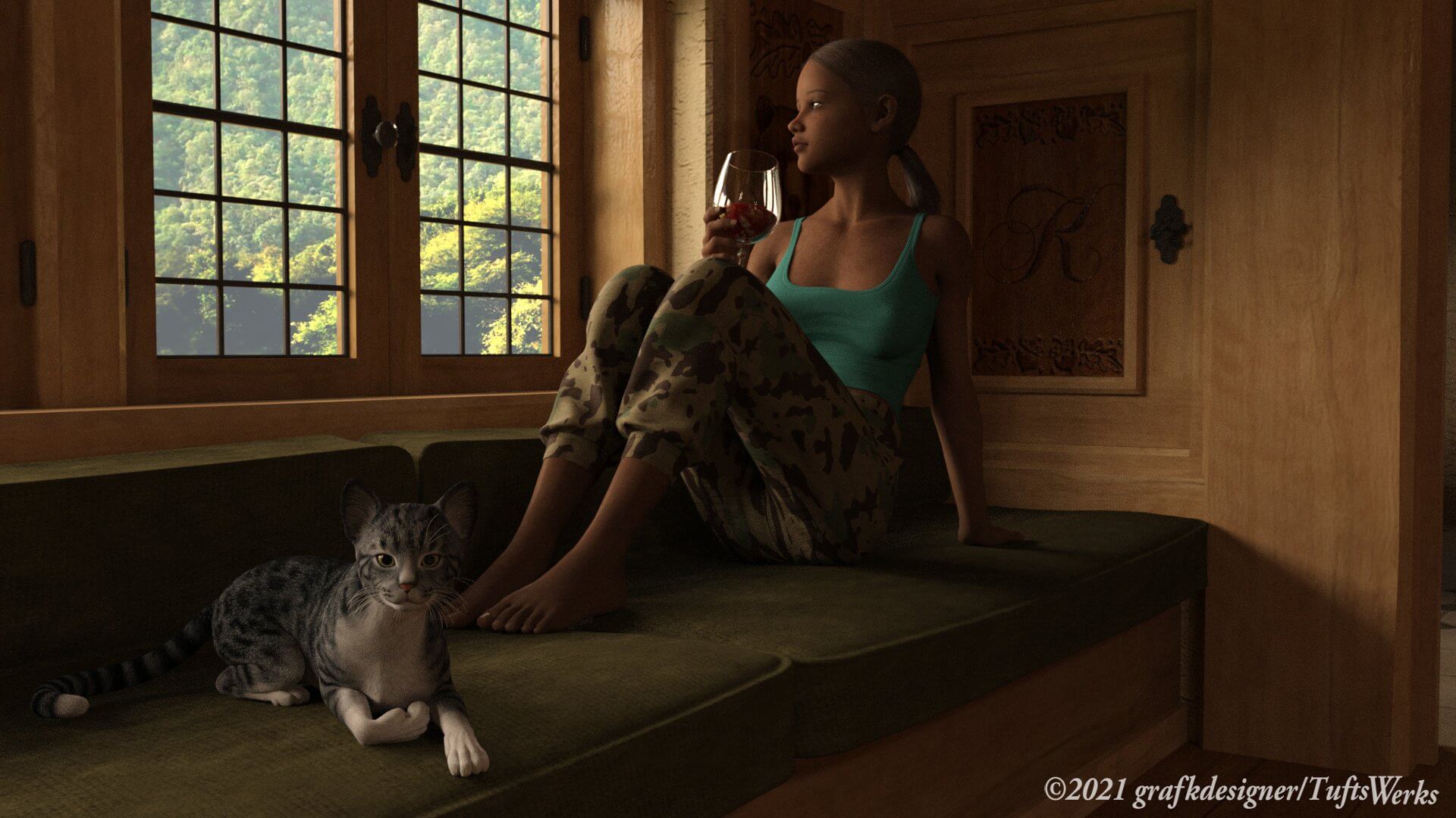By the Window 3D Render, Digital Art by grafkdesigner