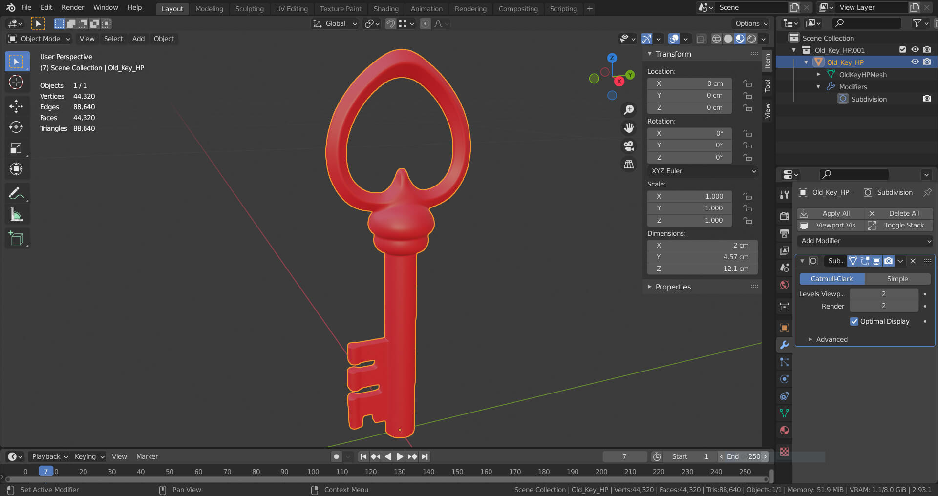 Old Key - 3D Model by Grishmanovskij Anton