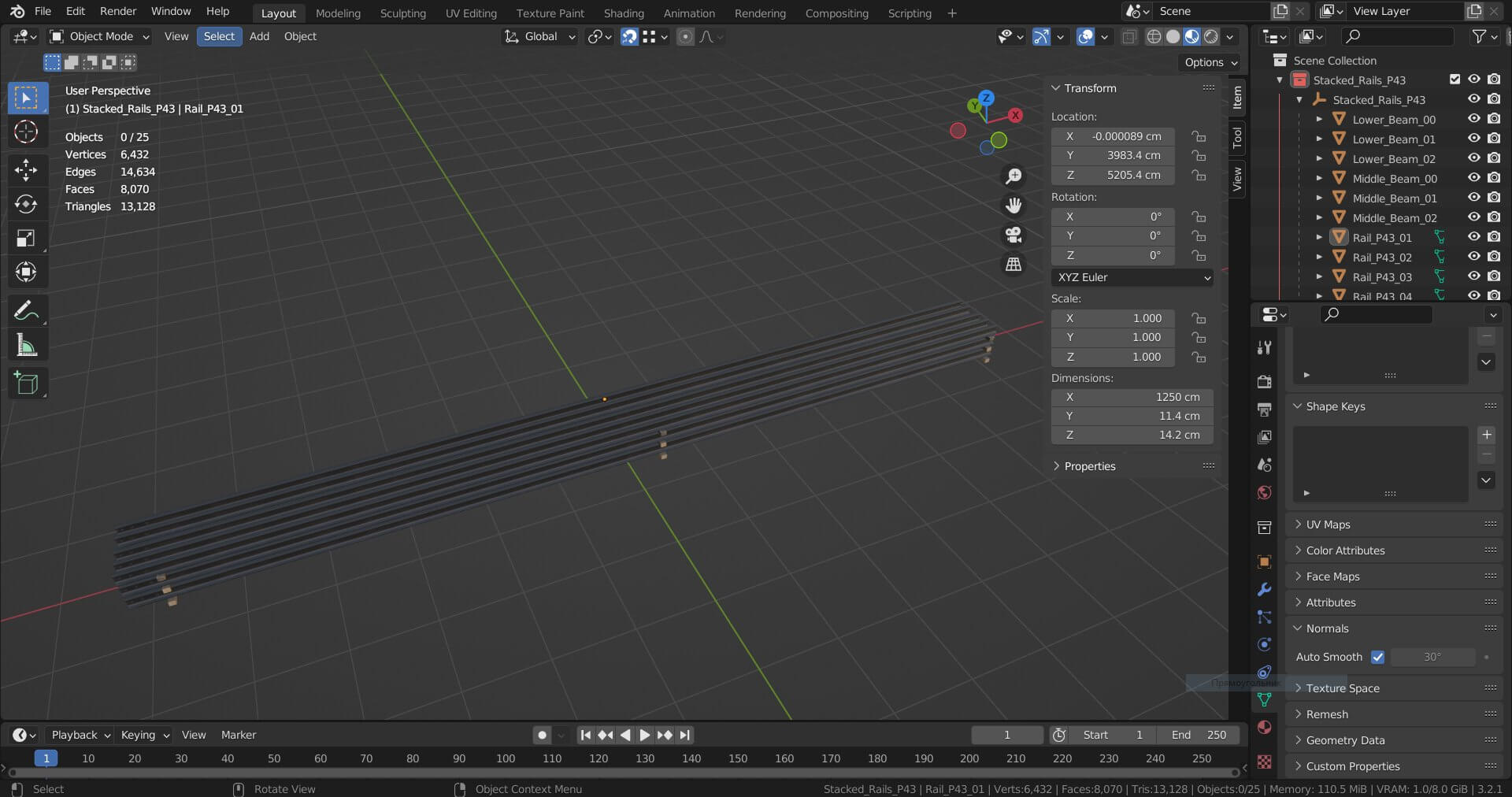 Stacked Rails P43 - 3D Model by Grishmanovskij Anton