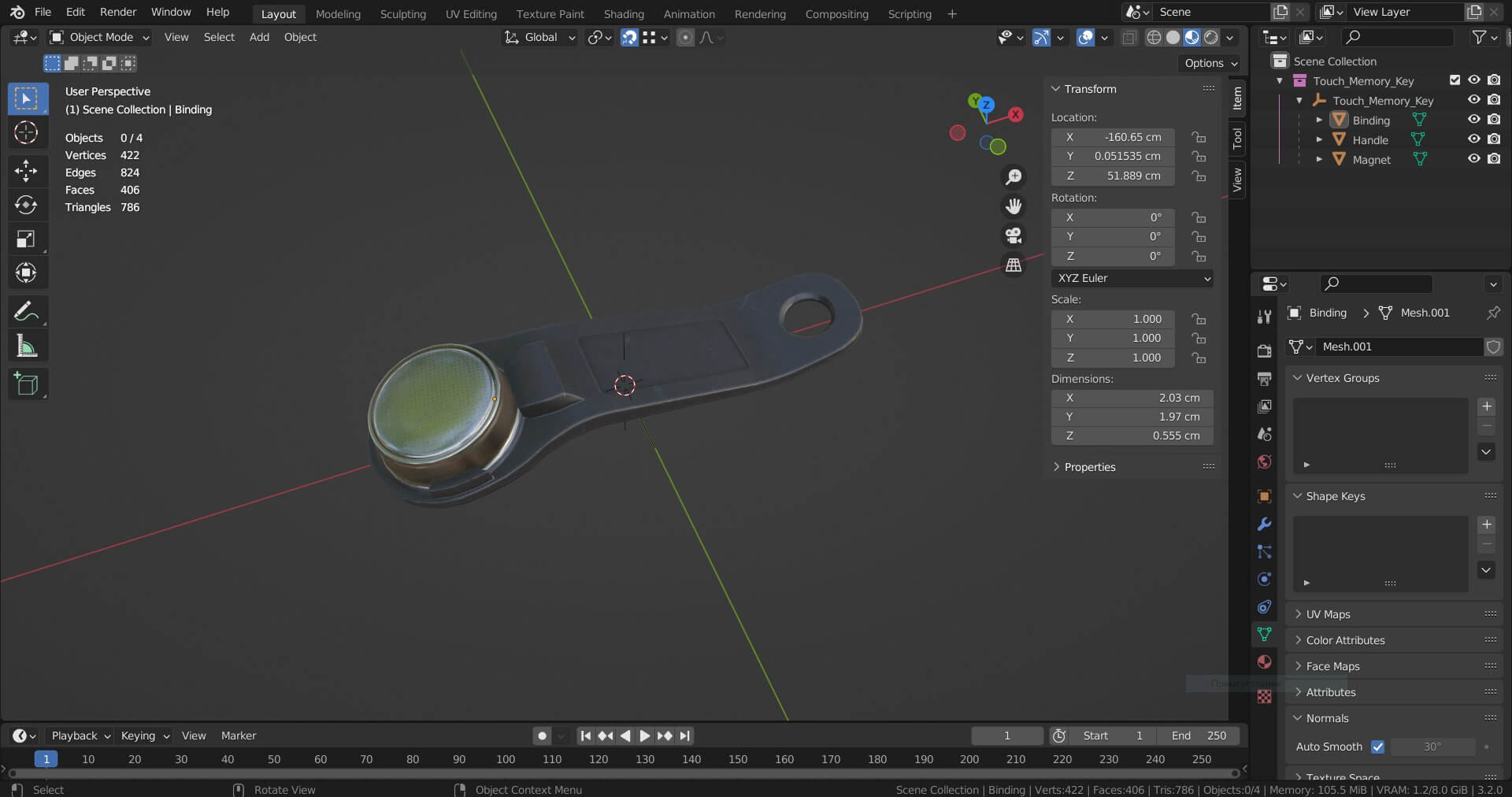 Touch Memory Key - 3D Model by Grishmanovskij Anton