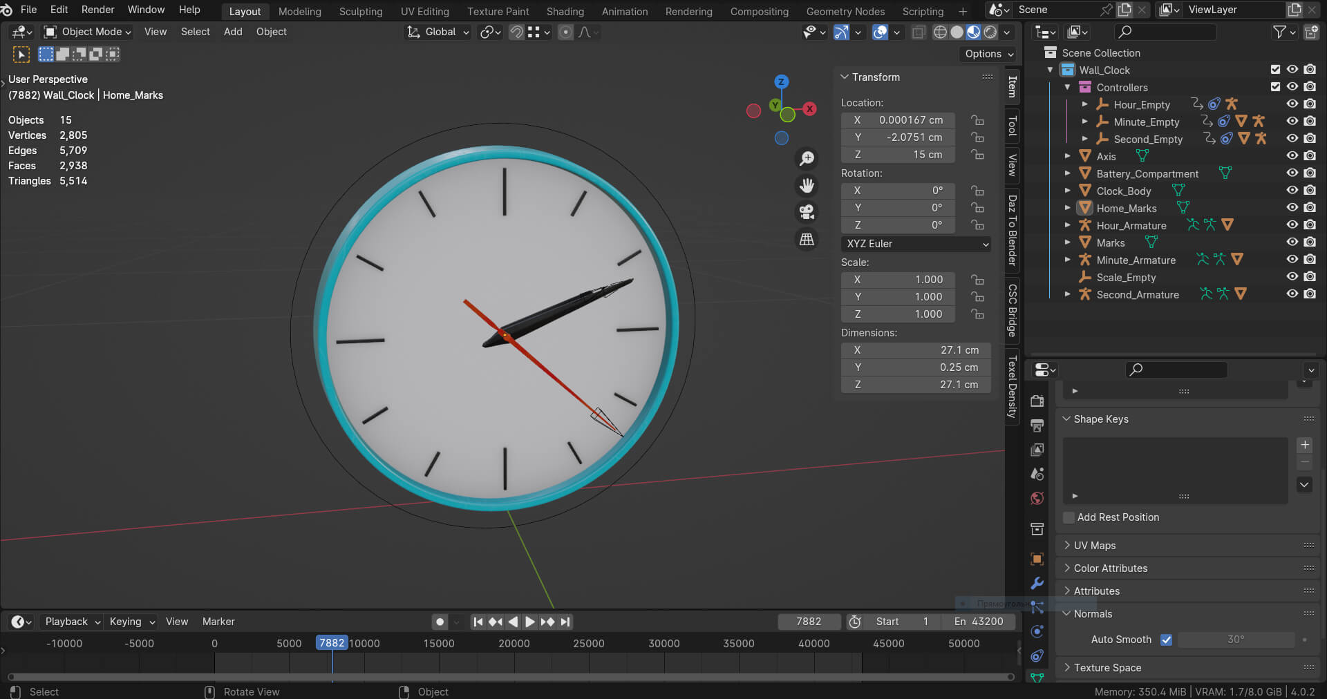Blue Wall Clock - 3D Model by Grishmanovskij Anton