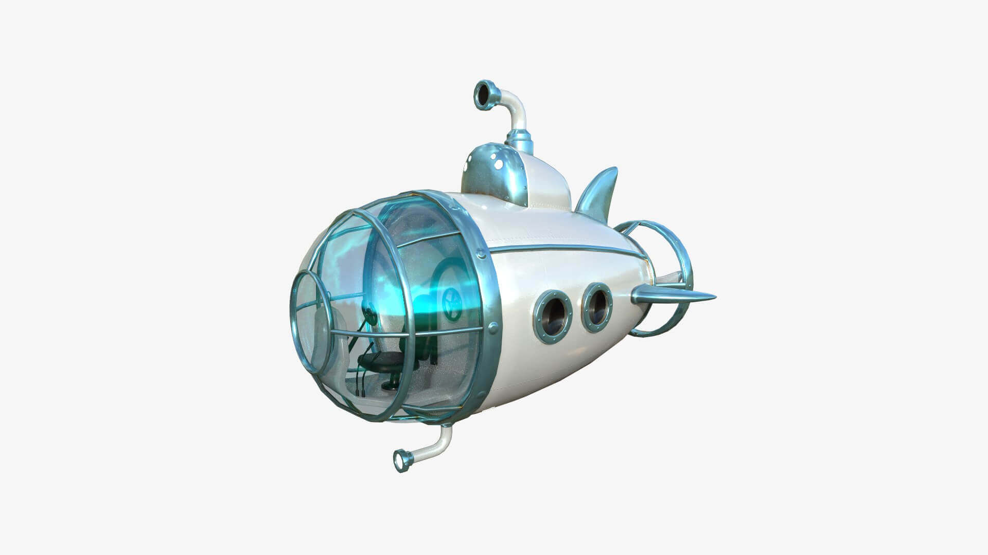 Cartoon Submarine 10 - White and Blue 3D Model by gsommer