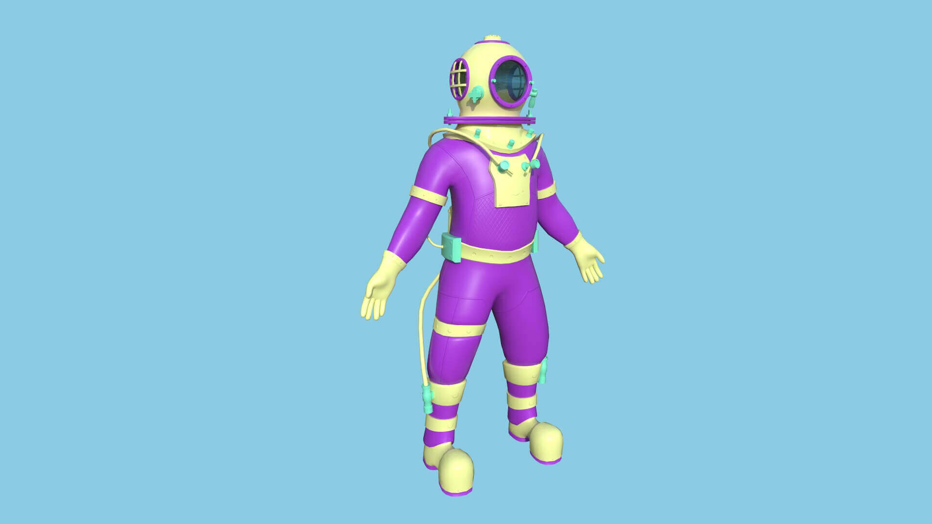 Diving Suit 06 Cartoon Purple Yellow 3D Model by gsommer