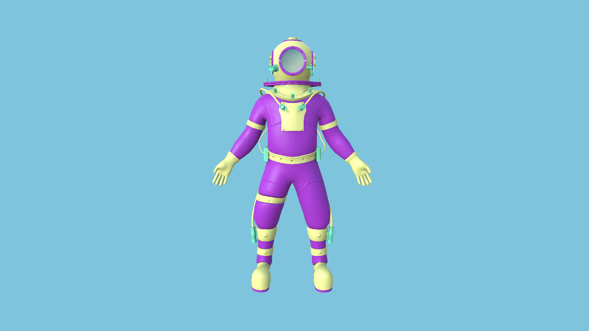 Diving Suit 06 Cartoon Purple Yellow 3D Model by gsommer