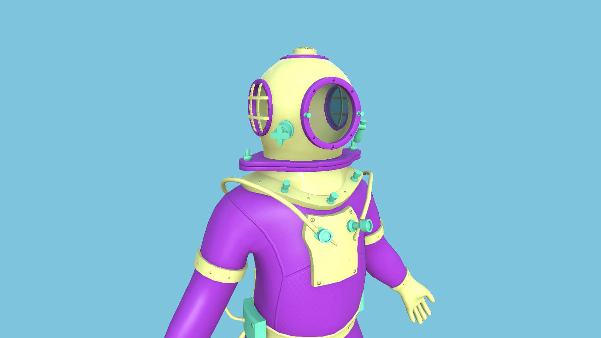 Diving Suit 06 Cartoon Purple Yellow 3D Model by gsommer