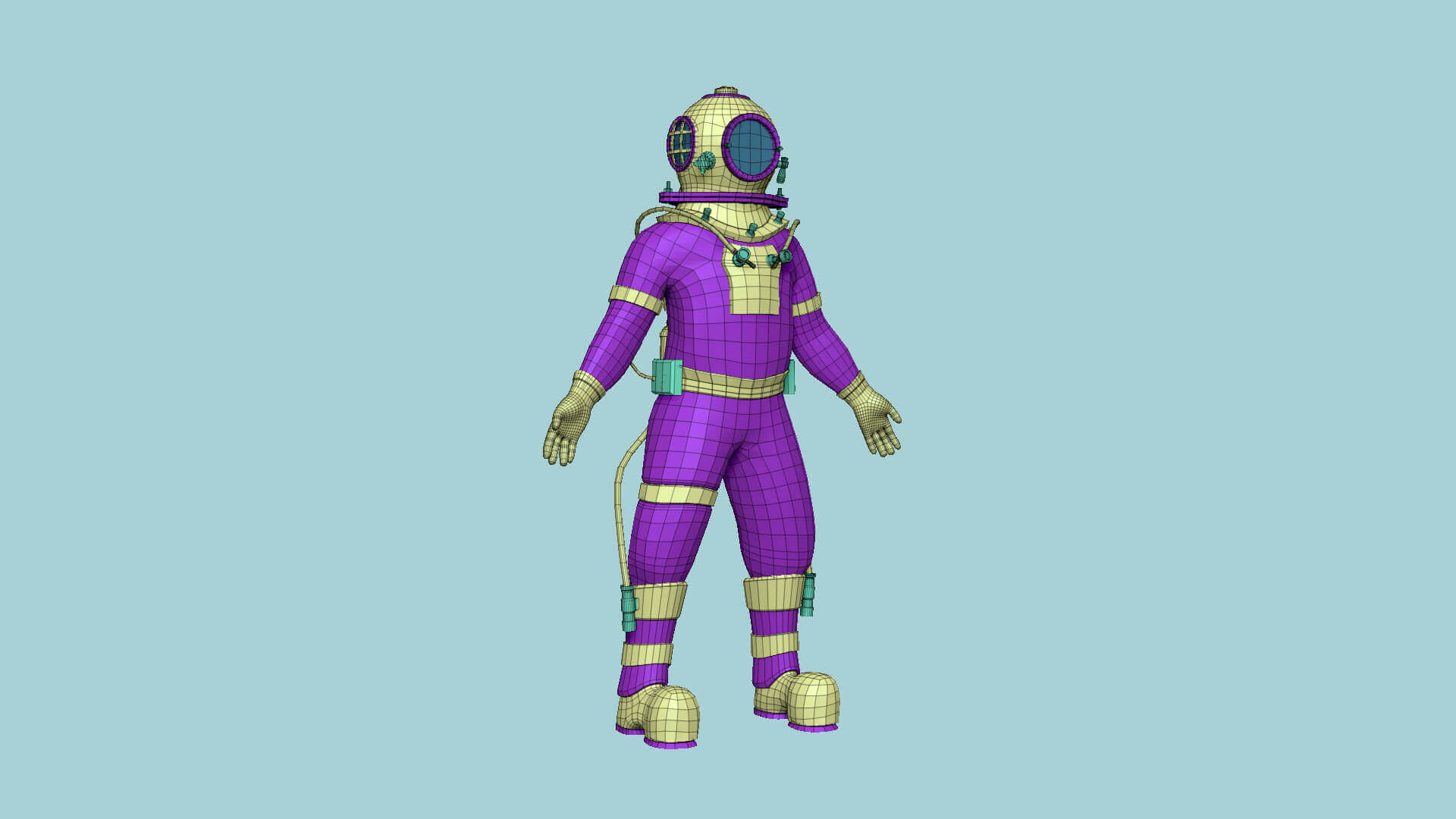 Diving Suit 06 Cartoon Purple Yellow 3D Model by gsommer