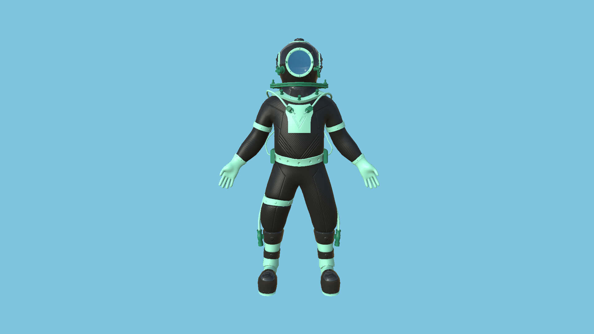 Diving Suit 08 Cartoon Black Green 3D Model by gsommer
