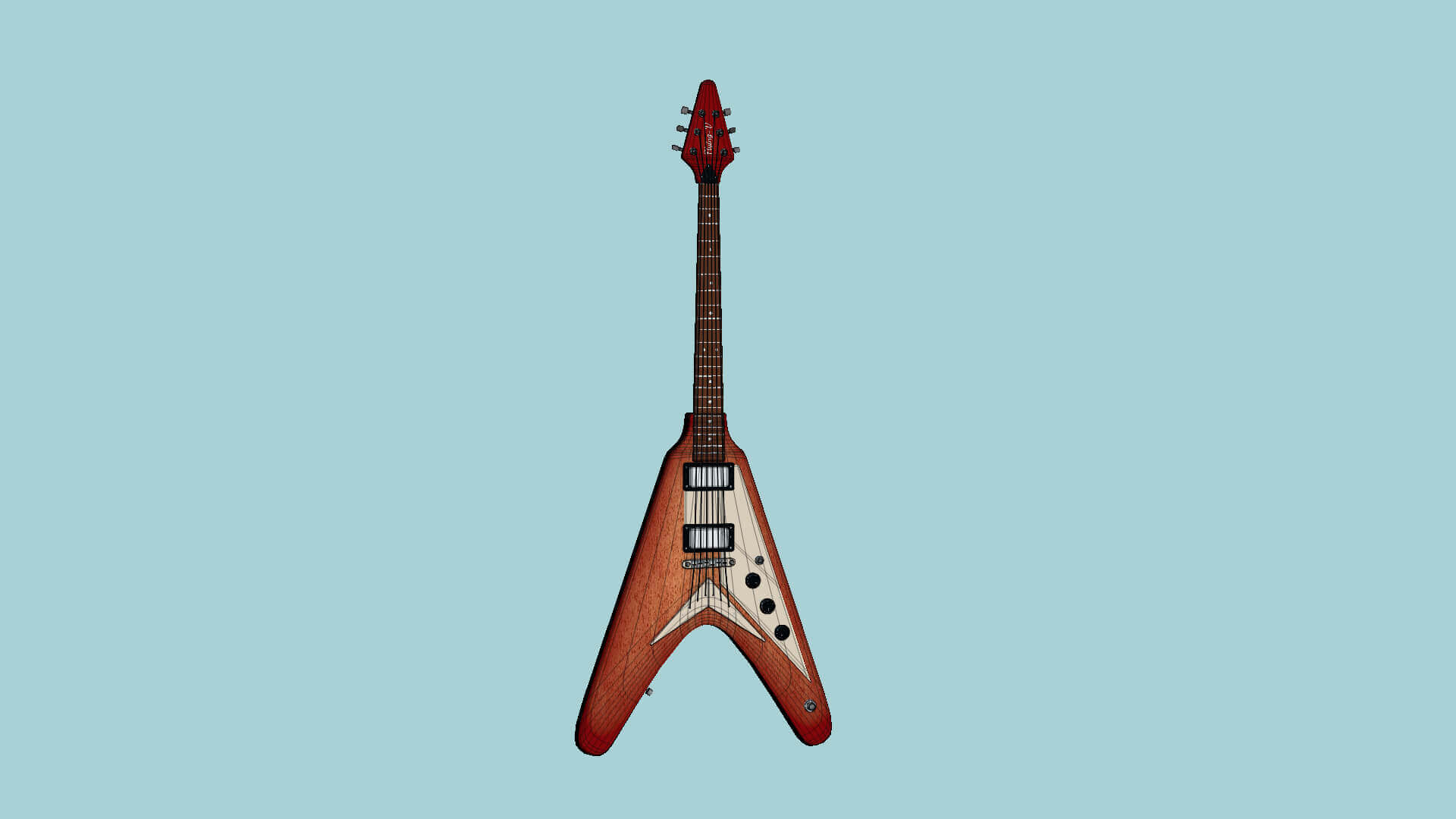 Flying V Electric Guitar 07 Red Wood 3D Model by gsommer
