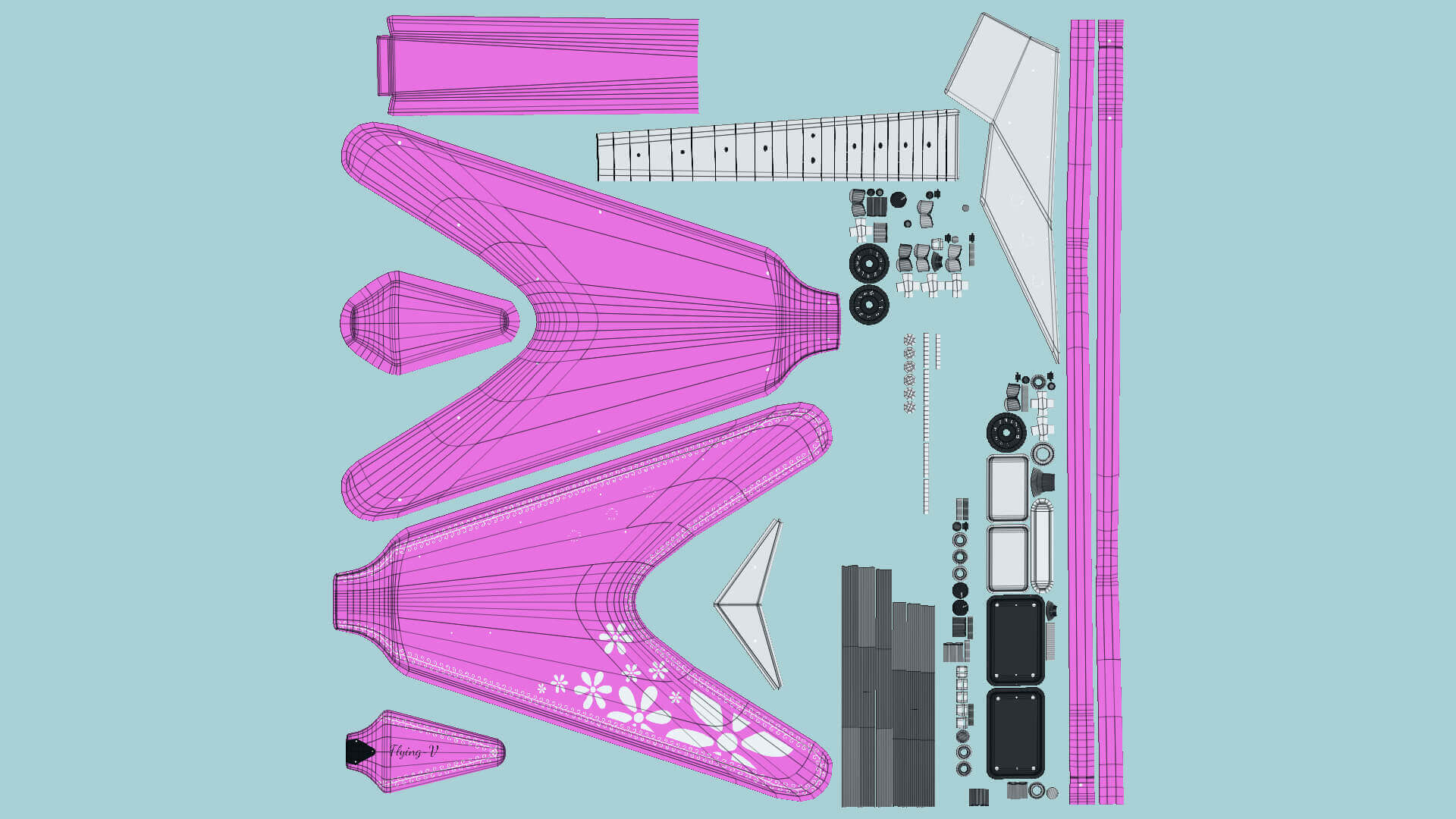 Flying V Electric Guitar 10 Pink 3D Model by gsommer