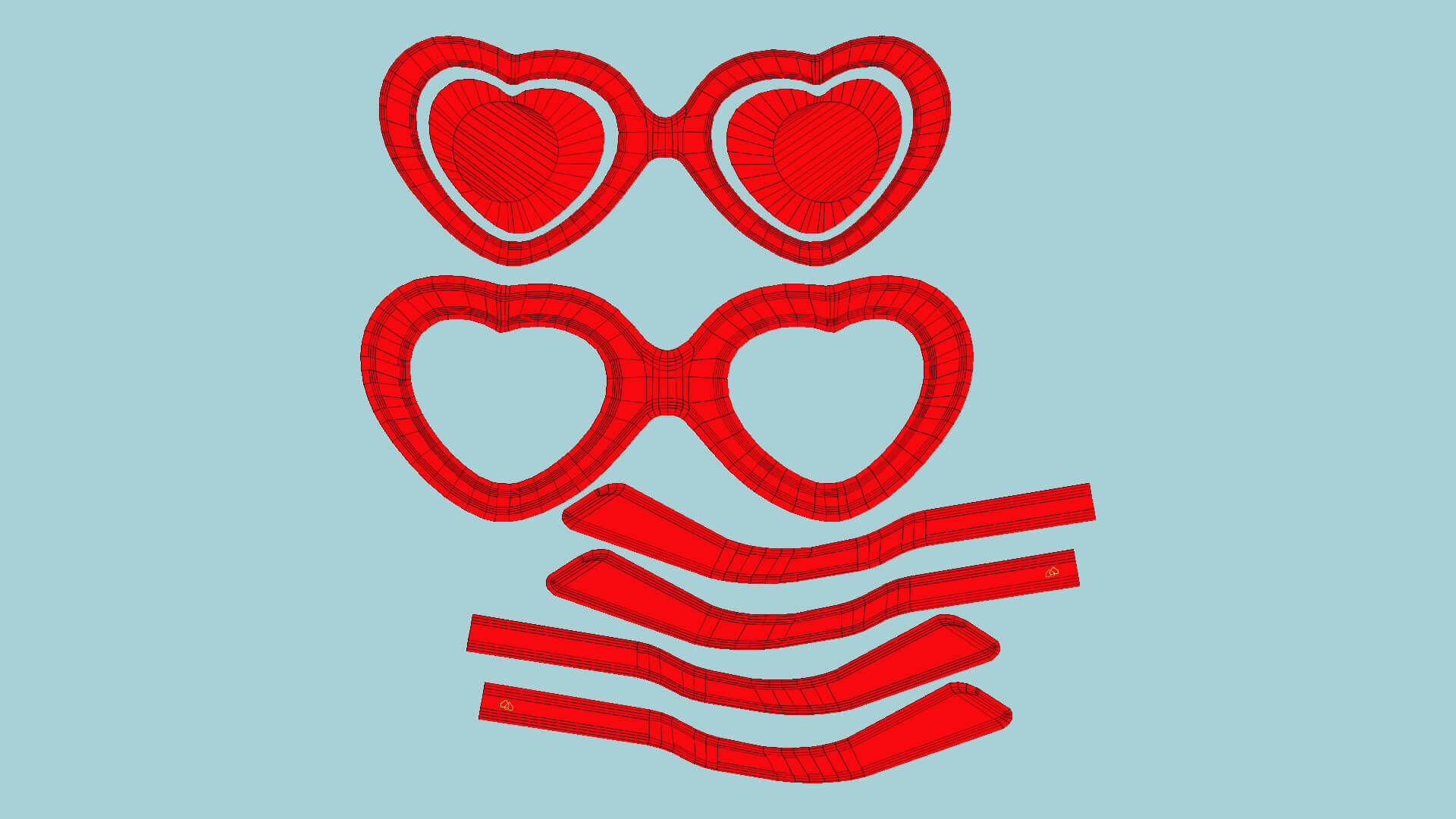 Heart Sunglasses 11 Full Red 3D Model by gsommer