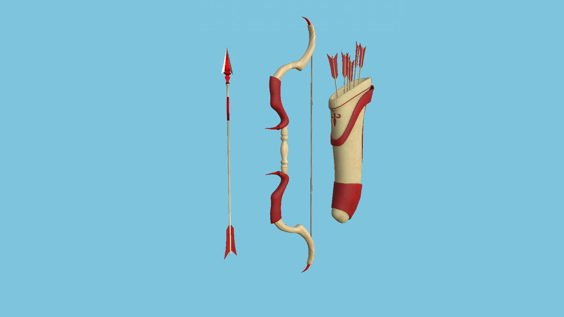 Medieval Archer Bow 04 Red Beige 3D Model by gsommer