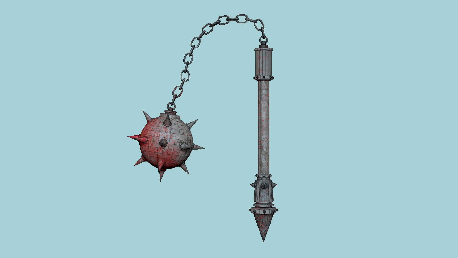 Medieval Flail Mace 07 Blood Steel 3D Model by gsommer