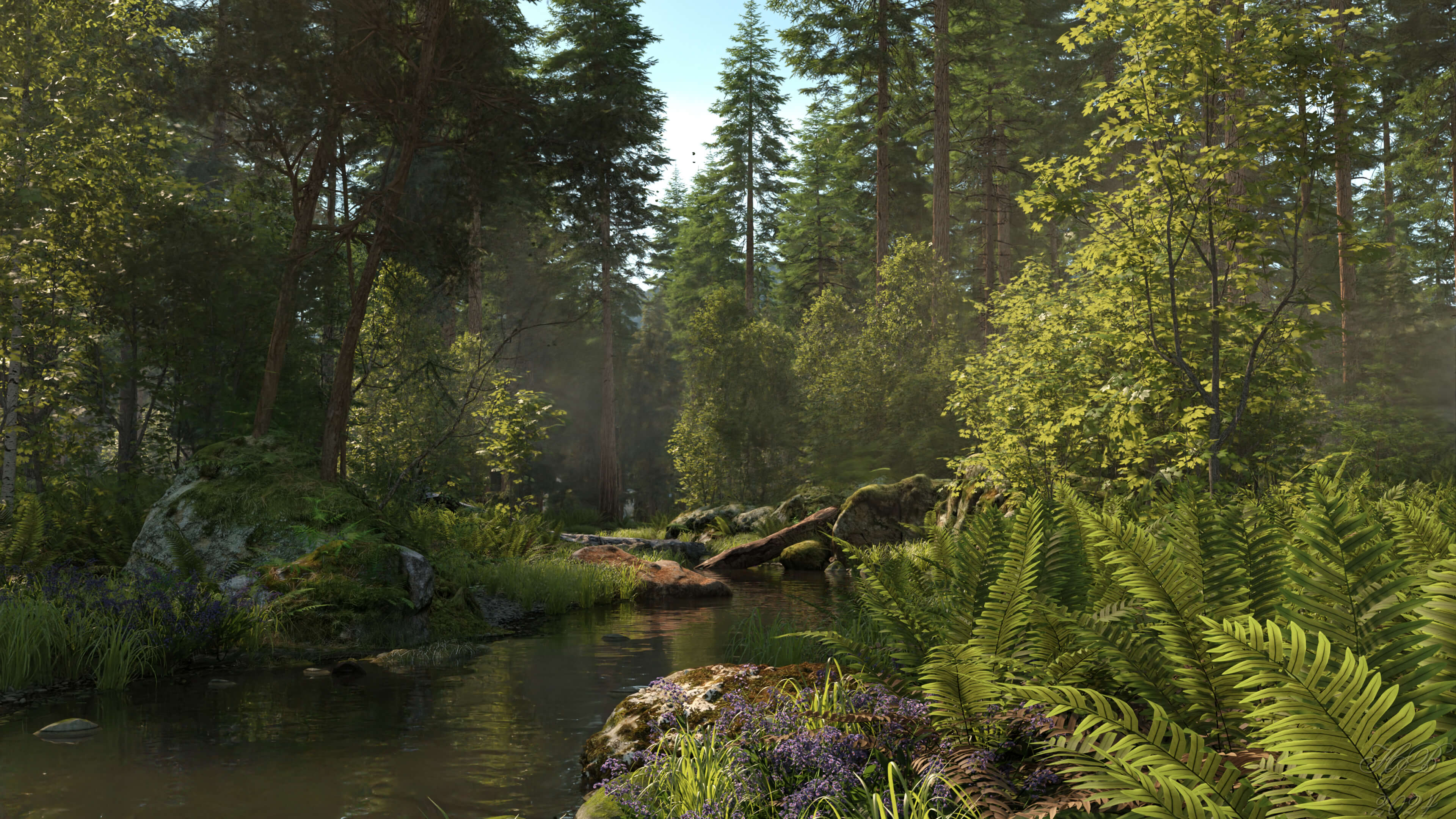 Forest Creek 3 3D Render, Digital Art by Hajoba