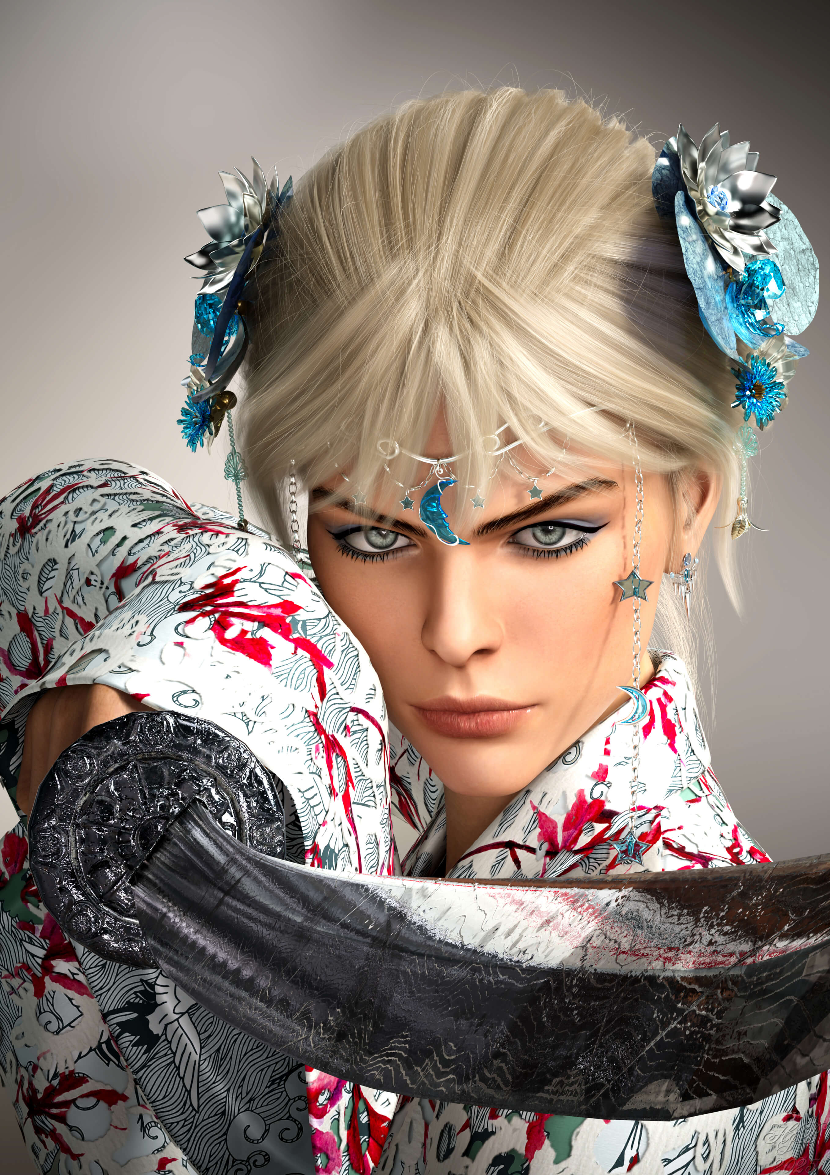 Katana Girl 2 3D Render, Digital Art by Hajoba