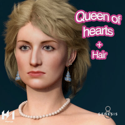 Queen of Hearts for Genesis 8.1 &amp 8 Female Hair Include by Hanyo DaZ
