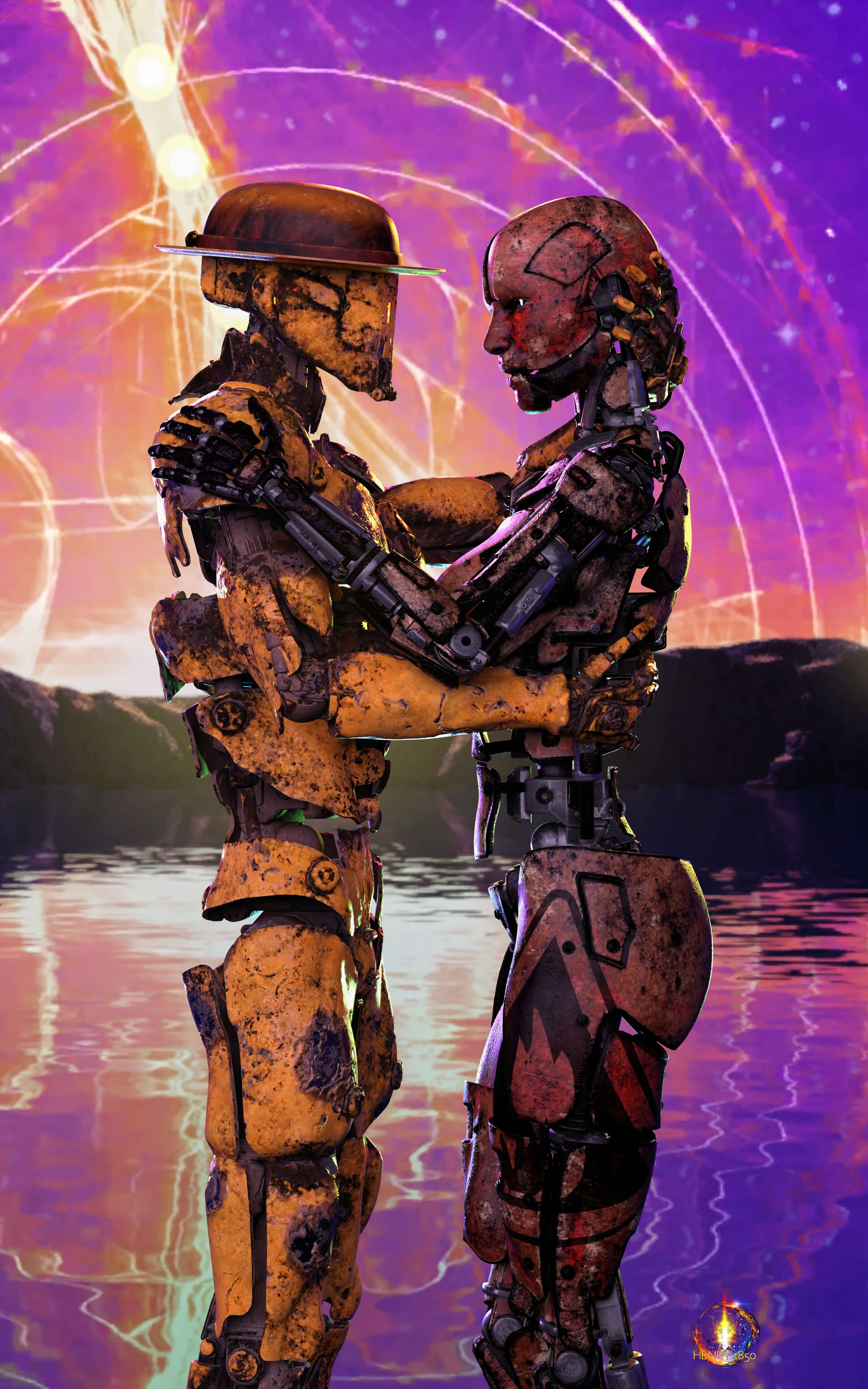 Droids in Love 3D Render, Digital Art by Henry1850