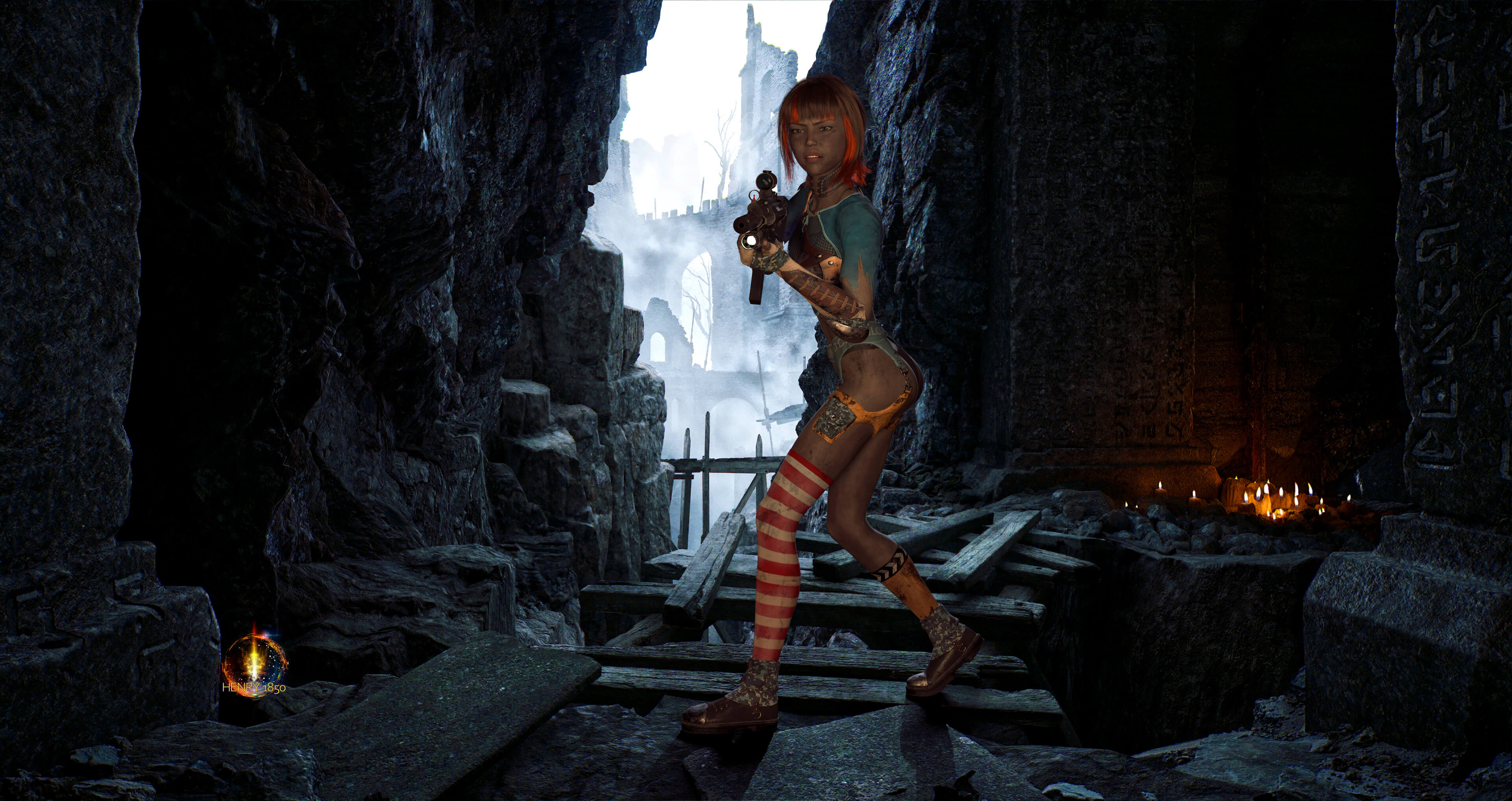 Emerald Mine Ruins - Scene 2 3D Render, Digital Art by Henry1850