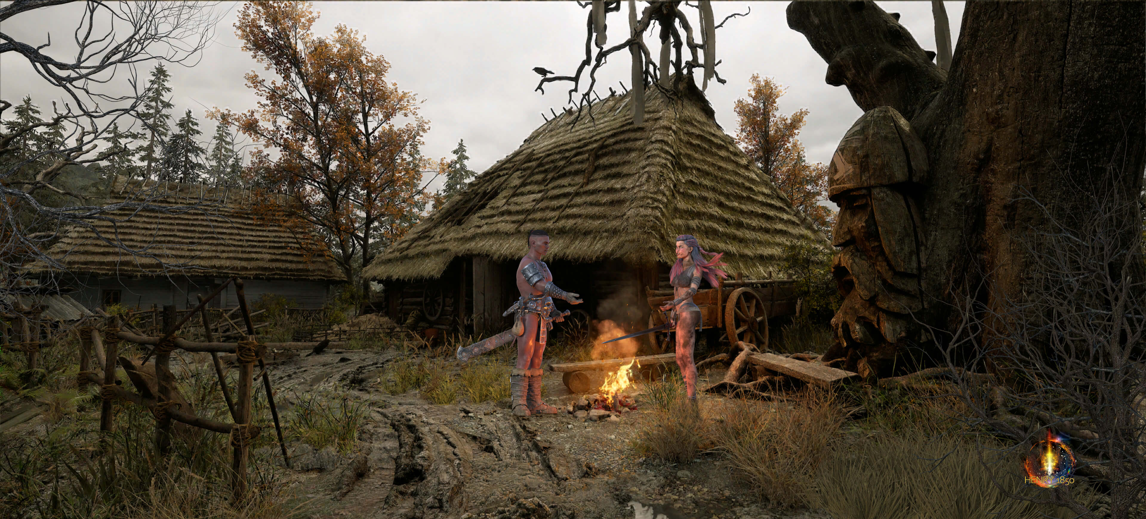 Medieval Village 3D Render, Digital Art by Henry1850