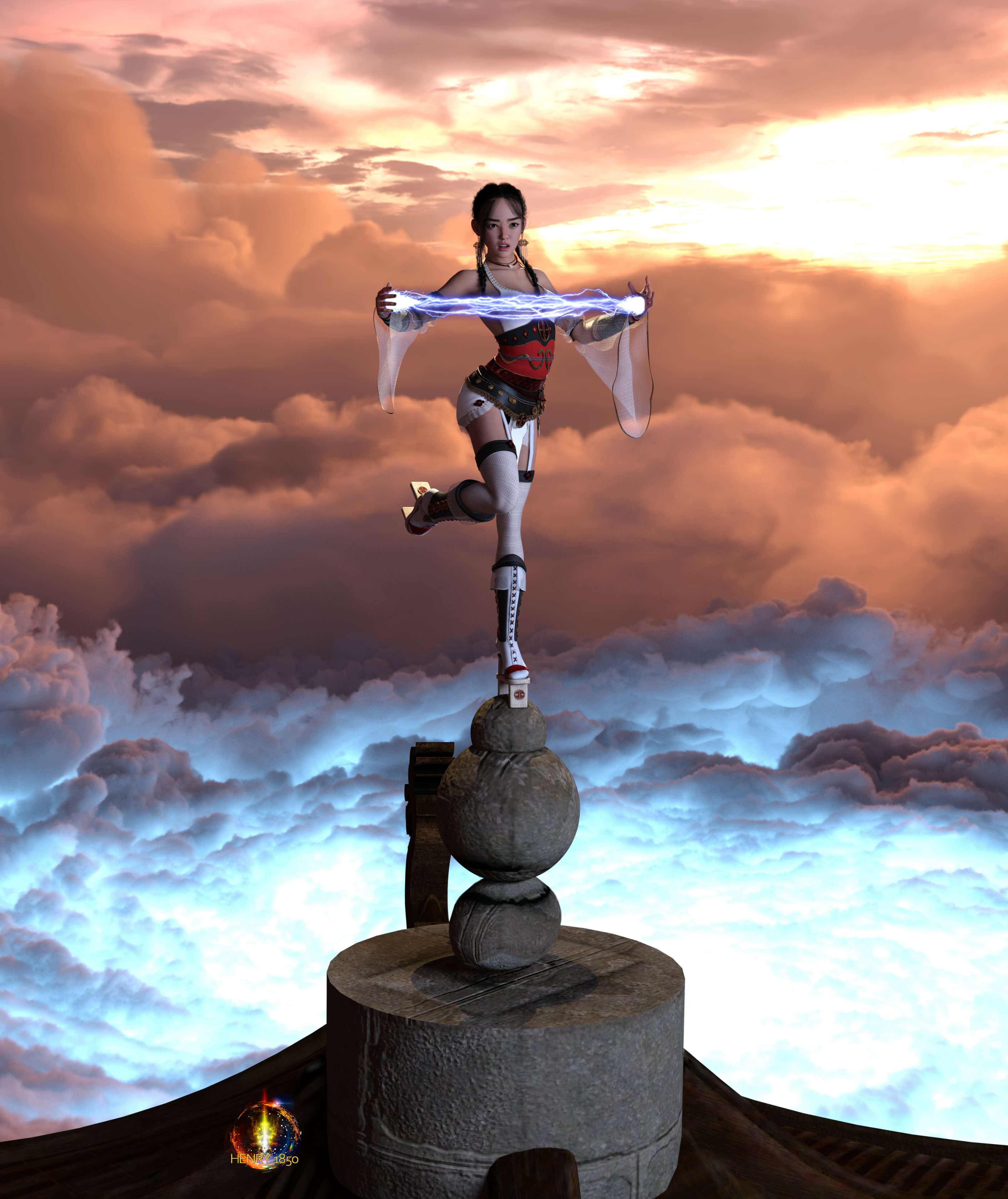 Raiju - Lightning god 3D Render, Digital Art by Henry1850