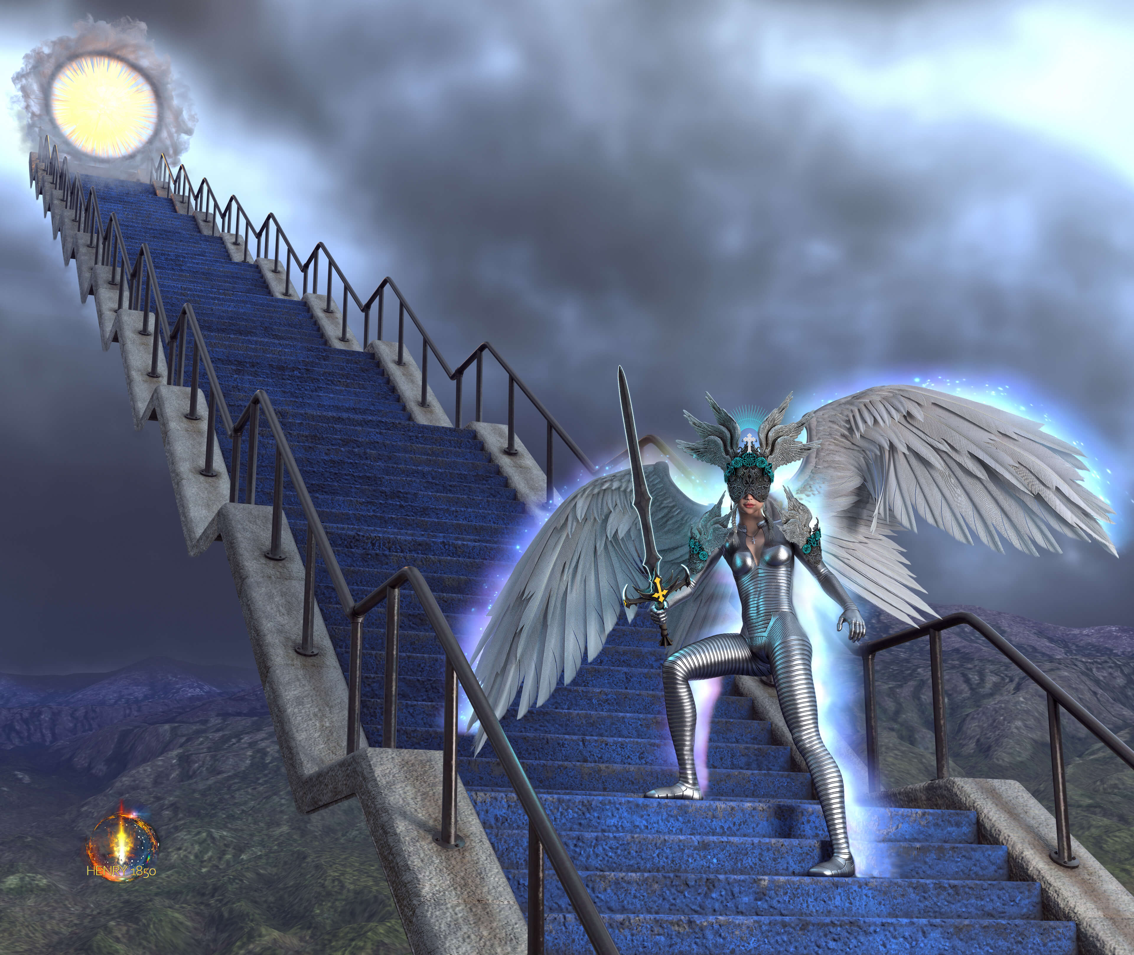 Seraphel - Angel of Light 3D Render, Digital Art by Henry1850
