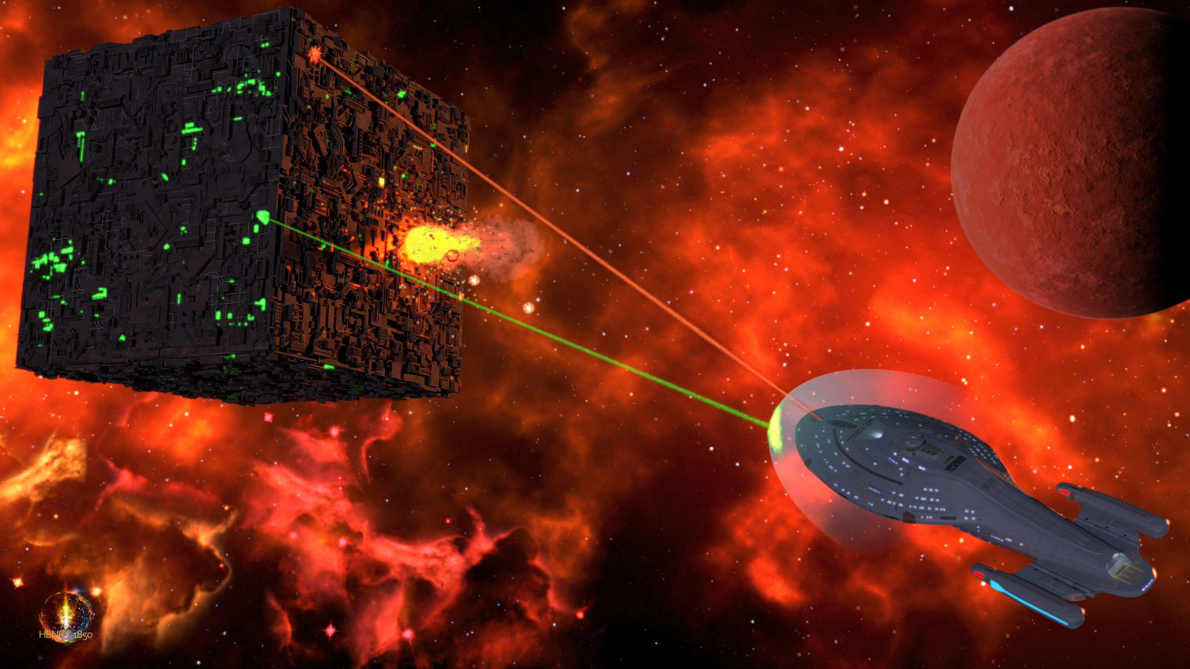Voyager Engages the Borg 3D Render, Digital Art by Henry1850