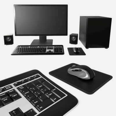 Computer Monitor Keyboard Mouse Pad Speakers Woofer Set - 3D Model by ...