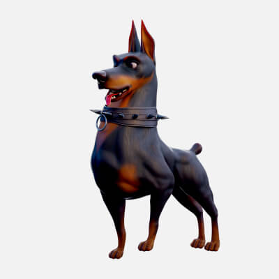 Doberman - Stylized Dog Rigged Character Low Poly 3D-Model
