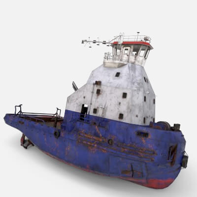 Articulated Tug Boat Wreck 3D Model