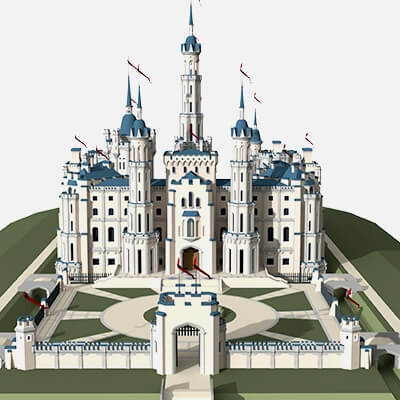 Castle Fortress Fantasy Low-Poly 3D Model