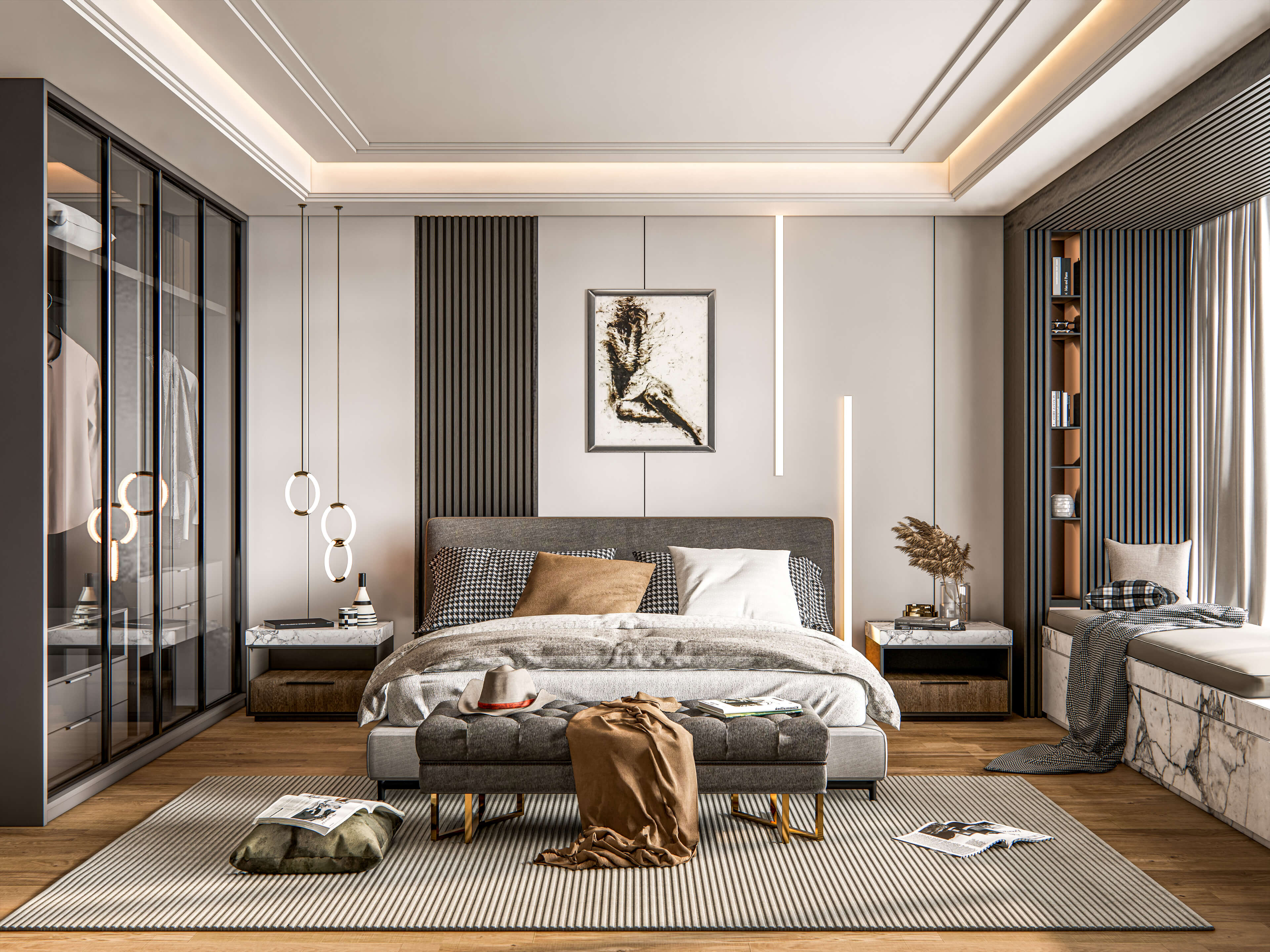 Modern Bedroom Interior Scene - 3D Model by IID Studio