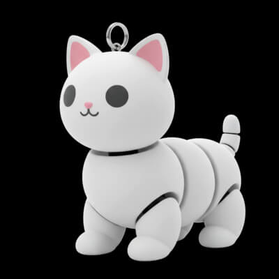 Articulated Cat Keychain 3D Print Model - Cute Flexi Toy - E