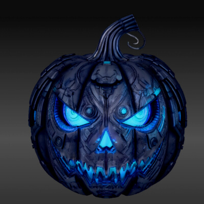 Cyber Glow Jack-O-Lantern 3D Model - Futuristic Halloween Pu
