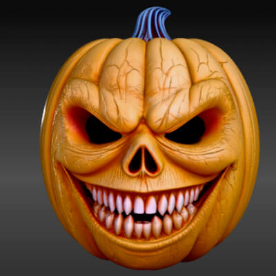 Demonic Grin Pumpkin 3D Model Halloween Horror Pumpkin