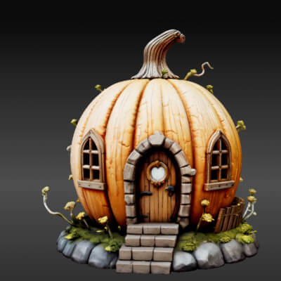 Enchanted Pumpkin Cottage 3D Model - Fantasy Miniature House