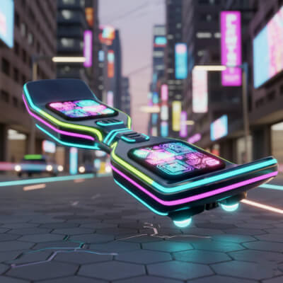 Futuristic Hoverboard 3D Model - Sci-Fi Cartoon Vehicle - Ga