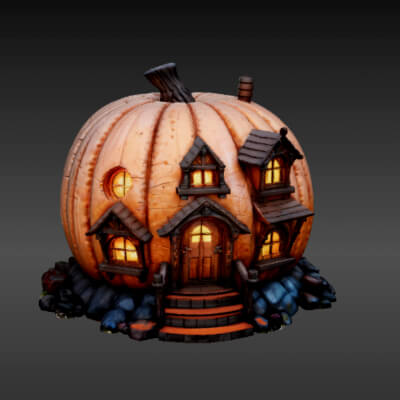 Halloween Pumpkin House 3D Model - Cartoon Stylized Haunted