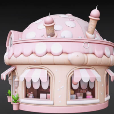 Ice Cream Shop 3D Model - Cartoon Stylized Dessert Shop - GA