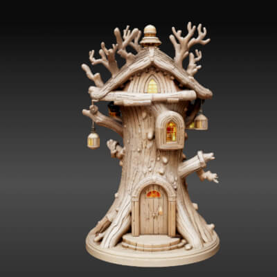Lantern Tree House 3D Model - Fantasy Miniature Dwelling - P