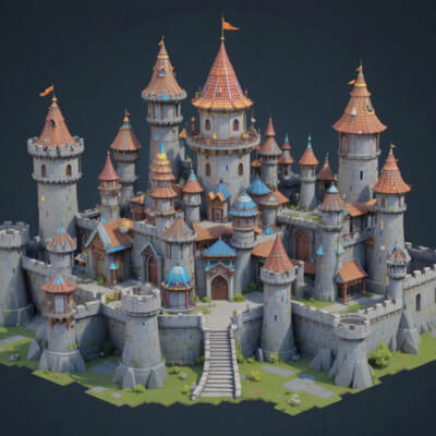 Modular Fantasy Castle 3D Model Kit - Low-Poly Stylized Game