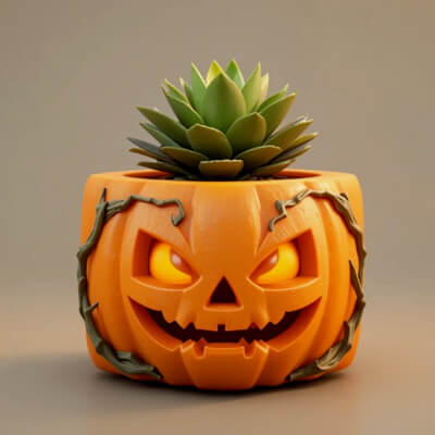 Pumpkin Creature Planter Cube 3D Print Model - Cute Hallowee