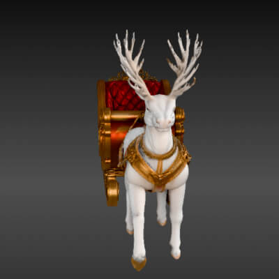 Royal Reindeer Sleigh 3D Model - Luxury Christmas Decoration