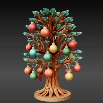 Seasonal Ornament Tree 3D Model - Festive Hanging Decor - PR