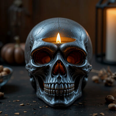 Skull Candle Bowl 3D Print Model - Haunted Halloween Decor